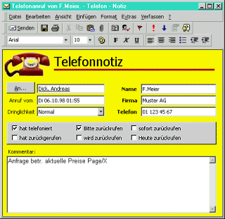 Beispielanwendung Telefonnotiz