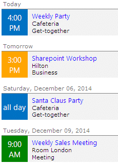 Upcoming Events Web Part Color Coding