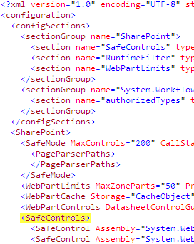 web.config scree shot