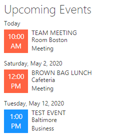 Sharepoint 2019 Modern Upcoming Events Web Part