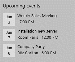 List Items Tile displaying appointments from a Sharepoint calendar