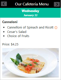 Sharepoint Cafeteria Web Part Today View